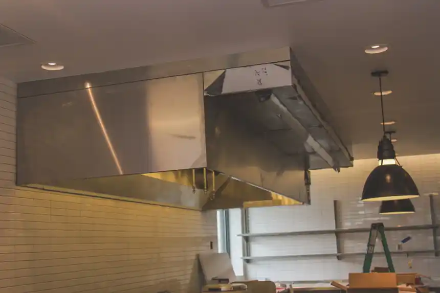 A finished stainless steel kitchen hood
