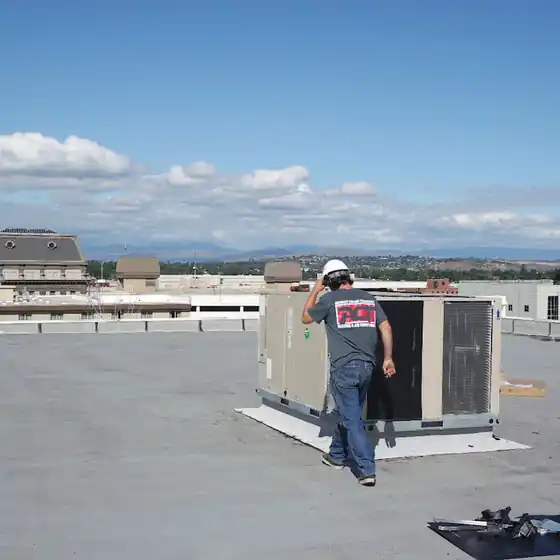 A rooftop unit on the YMCA job, shown square